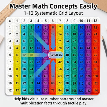 Multiplication Learning Board, 12x12 Multiplication Tables, Push Bubble Sensory Classroom & Home Learning Multiplication Chart Tool，Fidget Game for Teachers to Create a Variety of Math Operations