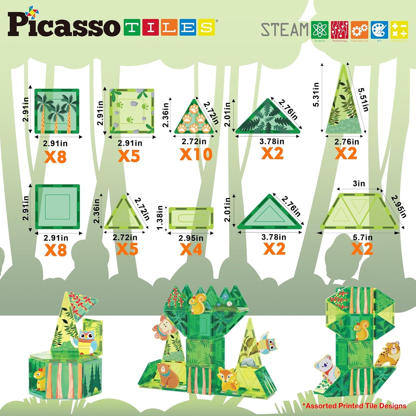 PicassoTiles Magnet Tiles Magnetic Building Blocks Aquarium Marine Animal Theme Set with 8 Character Action Figures Shark Crab Turtle STEM Toys Construction Preschool Toddlers Kids Boys Girls 3+ PTQ15
