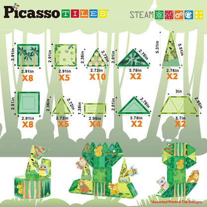 PicassoTiles Magnet Tiles Magnetic Building Blocks Aquarium Marine Animal Theme Set with 8 Character Action Figures Shark Crab Turtle STEM Toys Construction Preschool Toddlers Kids Boys Girls 3+ PTQ15