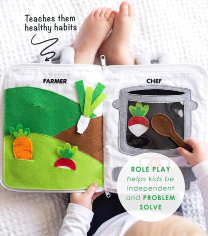 Curious Columbus Quiet Book Fabric Busy Book - Airplane Travel Toys for Kids - Montessori Toy Preschool Activity Books - Fun and Educational Fabric Book
