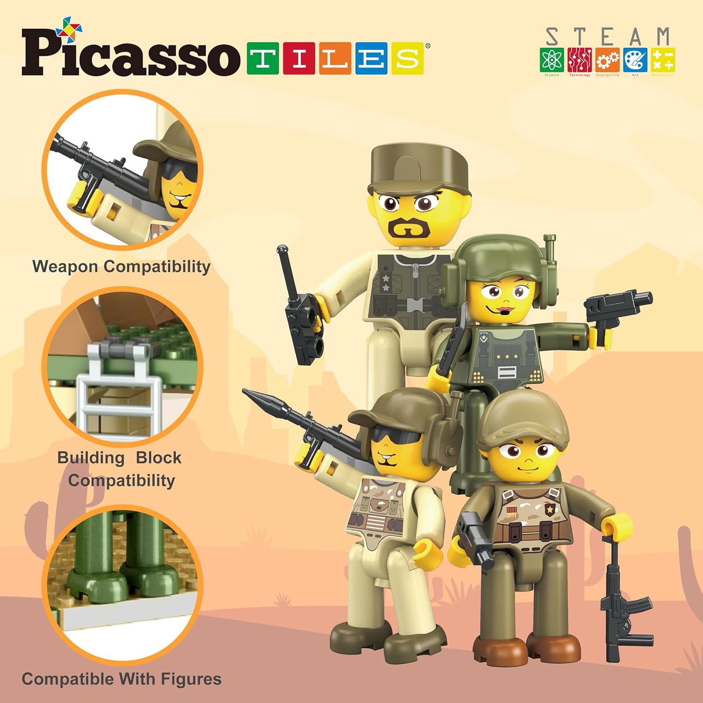 PicassoTiles 333pcs Magnetic Brick Tile and Magnetic Tile Combo Set, Action Figures included, Building Blocks STEM Toys, Educational Montessori Preschool Toddler classroom learning toys, Kids activity