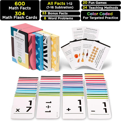 Award-Winning Math Flash Cards – 600 Addition, Subtraction, Multiplication & Division Facts – 2 Facts Per Card – 20 Games & Teaching Methods – Grades 1–6 – Classroom, Homeschool & Teacher-Approved