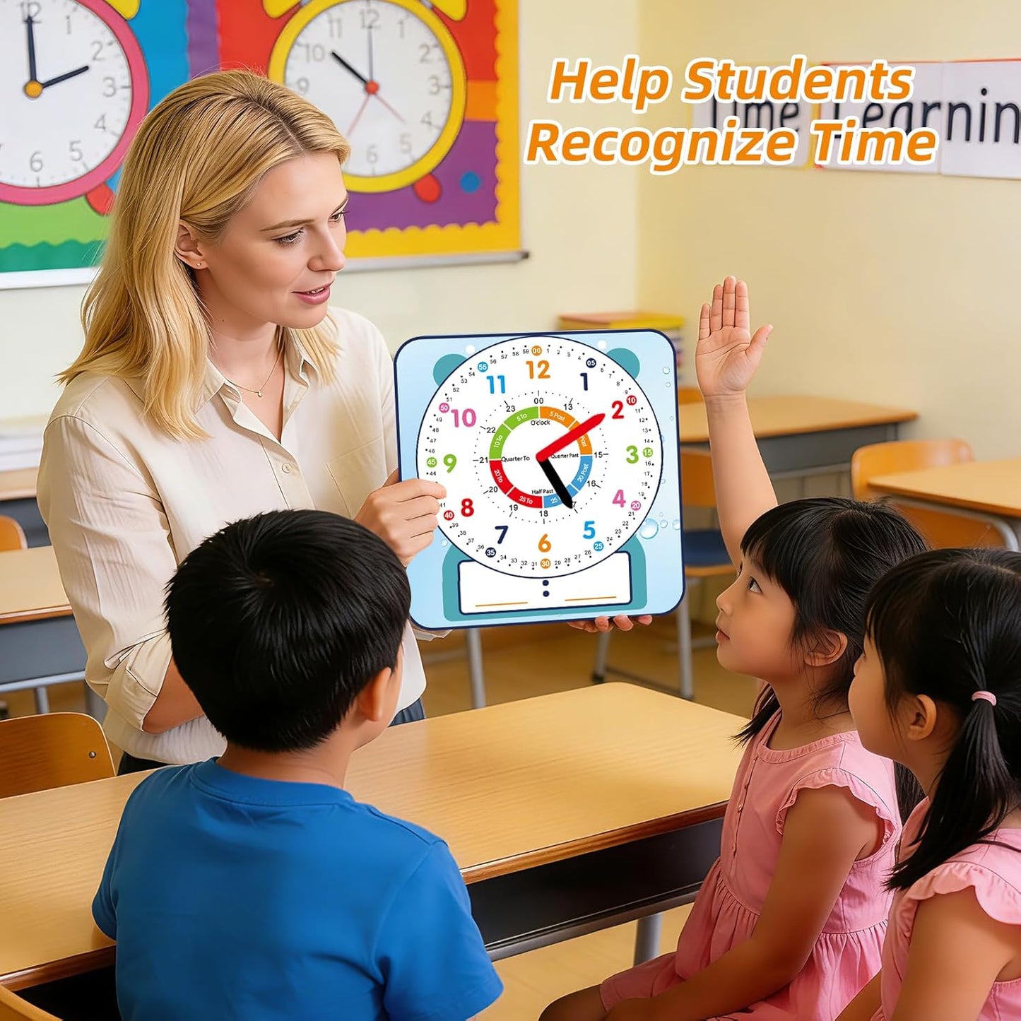ANCOMEDO Large 12" Magnetic Writable Dry Erase Teaching Clock,Teaching Demonstration Clock for Kids Learning Time with Cute Style for Home School Classroom Supplies(12" x 11")