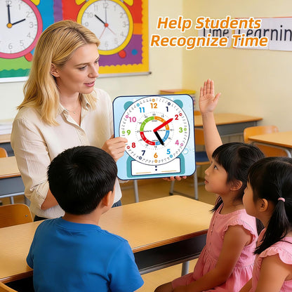 ANCOMEDO Large 12" Magnetic Writable Dry Erase Teaching Clock,Teaching Demonstration Clock for Kids Learning Time with Cute Style for Home School Classroom Supplies(12" x 11")