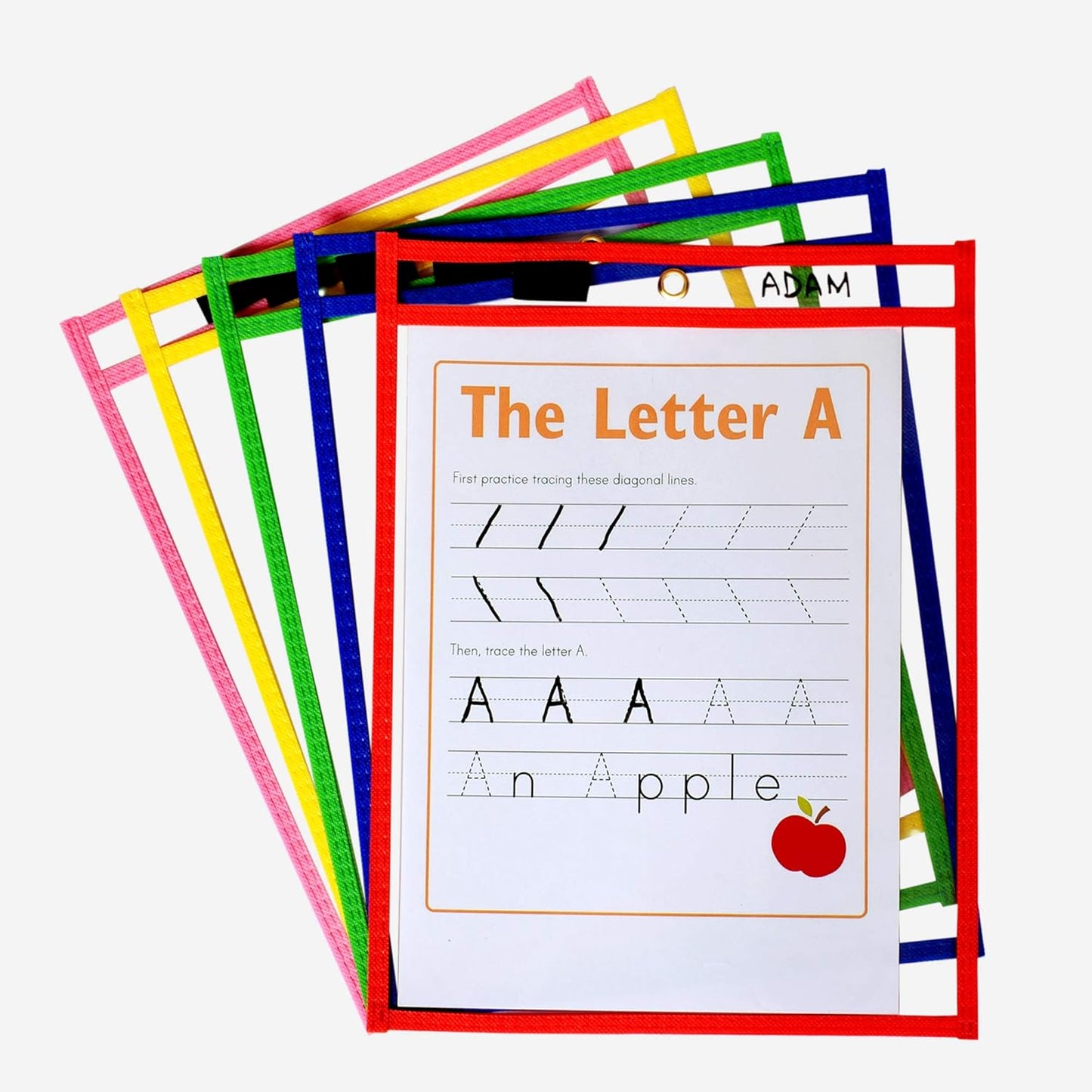 Dry Erase Pockets - 10 x 13 Reusable Dry Erase Pocket Sleeves for Work & School Worksheets - Heavy Duty Clear Pocket Sleeves - Quickly Wipe to a Flawless Clean (50 Pack Multicolor)