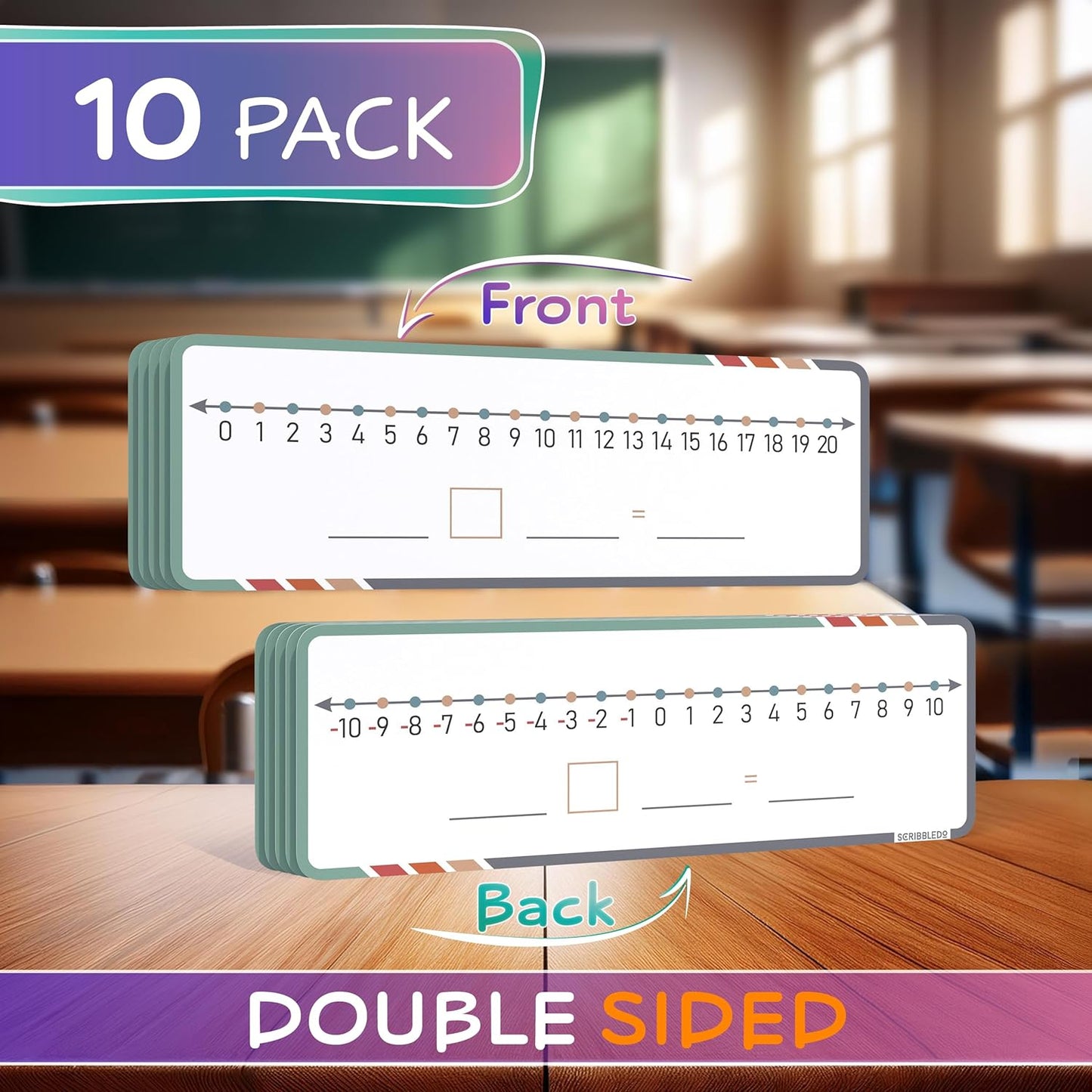 SCRIBBLEDO Dry Erase Negative Number Line for Students 4”x12” Small White Board Dry Erase Sheets Math Manipulatives Addition Subtraction Numberline for Classroom Supplies Teacher Pack 10 Sheets