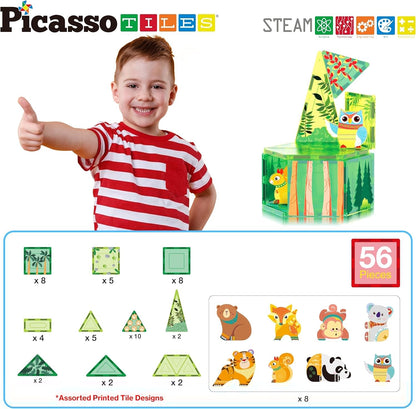 PicassoTiles Magnet Tiles Magnetic Building Blocks Aquarium Marine Animal Theme Set with 8 Character Action Figures Shark Crab Turtle STEM Toys Construction Preschool Toddlers Kids Boys Girls 3+ PTQ15