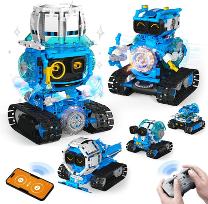 Opmind 5in1 STEM AI Robot Toys Building Set, 478Pcs APP & Remote Control Engineering Erector Blocks for Kids Age 6-8, Coding Interactive Educational Christmas Birthday Gift for 10-12 Year Boys & Girls