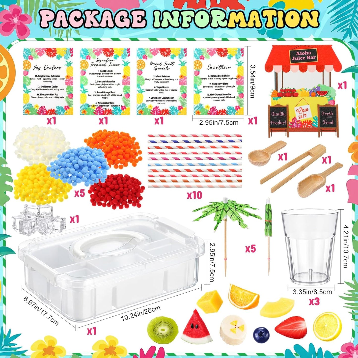 Thenshop Summer Aloha Juice Bar Sensory Bin Lemonade Stand Summer Sensory Bin Filler Sandbox Play Sand Kit Juice Stand Education Activities DIY Making Kit for Play Gift Sorting Counting Training