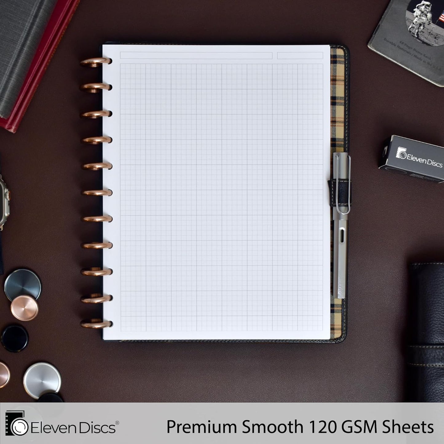 Eleven Discs Discbound Paper, Junior Size Mileage Log Sheets - Premium 120gsm Heavyweight Notebook & Planner Refills - 8 Discs, 5.5 x 8.5 in - Punched for Circa, Arc, TUL (50 Sheets)