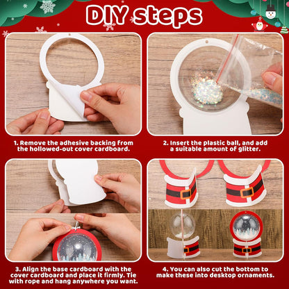 Threehoney 24 Pack Winter DIY Snow Globe Craft Kit for Kids Christmas 3D Shaking Snow Globe Hanging Ornament for Xmas Tree with Glitter Sequins Papers 3D Half Balls and Cards(Blue+Purple)