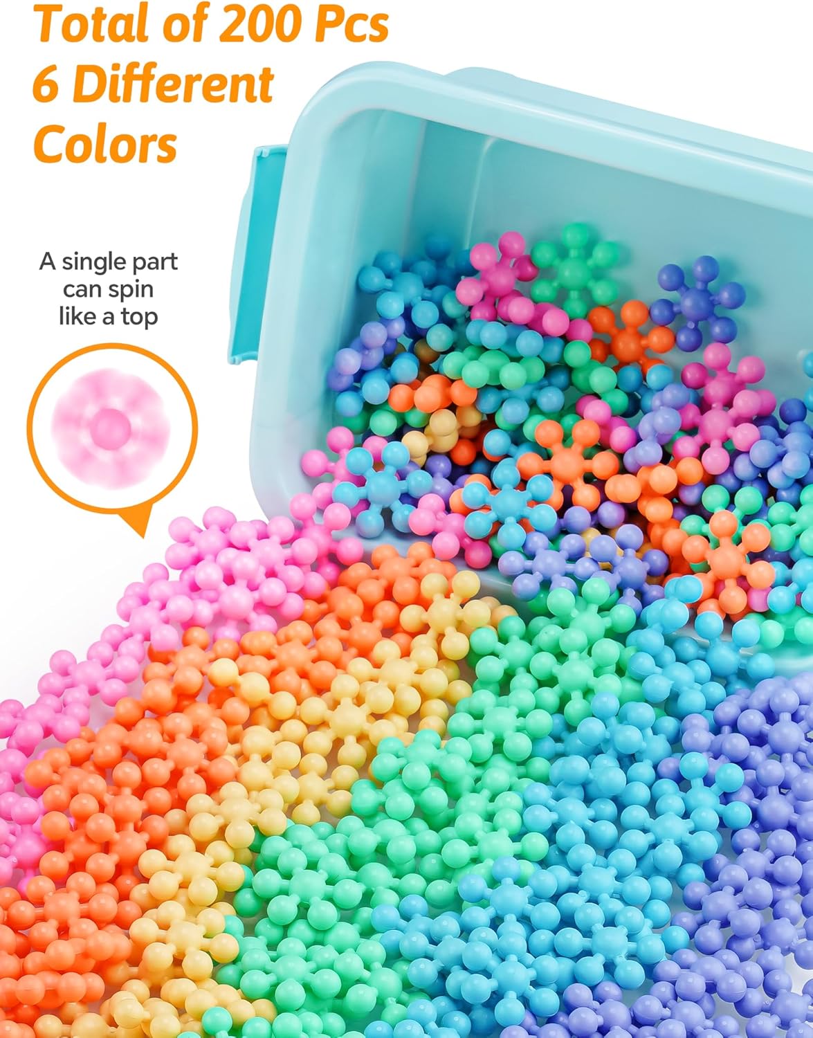 Snowflake Interlocking Building Block Educational Toy 300PCS for Kids Ages 3+, Multi-Color Solid Plastic Early Learning Creativity STEM Toy with Carrying Case Safe Material