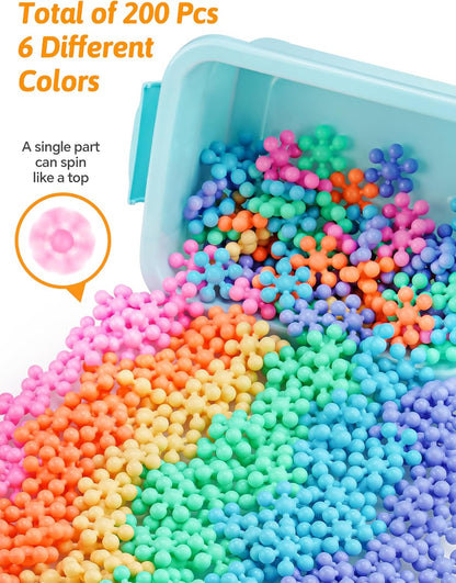Snowflake Interlocking Building Block Educational Toy 300PCS for Kids Ages 3+, Multi-Color Solid Plastic Early Learning Creativity STEM Toy with Carrying Case Safe Material