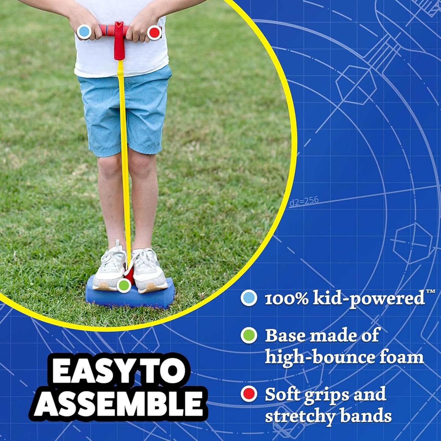 Dueling Stomp Hopper Pogo Stick - Jump, Bounce & Squeak Foam POGO Jumper for Kids - Toddler Pogo Stick with Soft Grips & Stretchy Bands - STEM Indoor & Outdoor Toys for 3-5 Year Olds