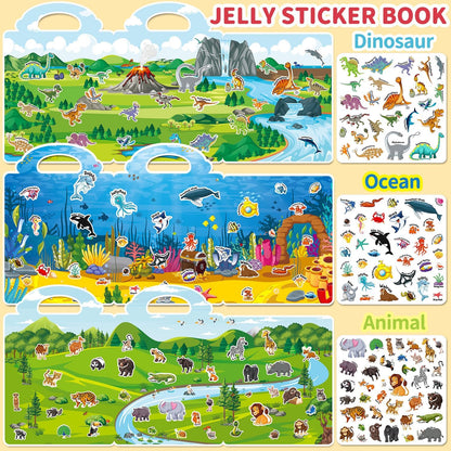 6 Sets Reusable Sticker Book for Toddlers 3-6, Jelly Sticker Books for Toddler, Travel Sticker Activity Toys for Kids 3 4 5 6 Years Old Girls & Boys