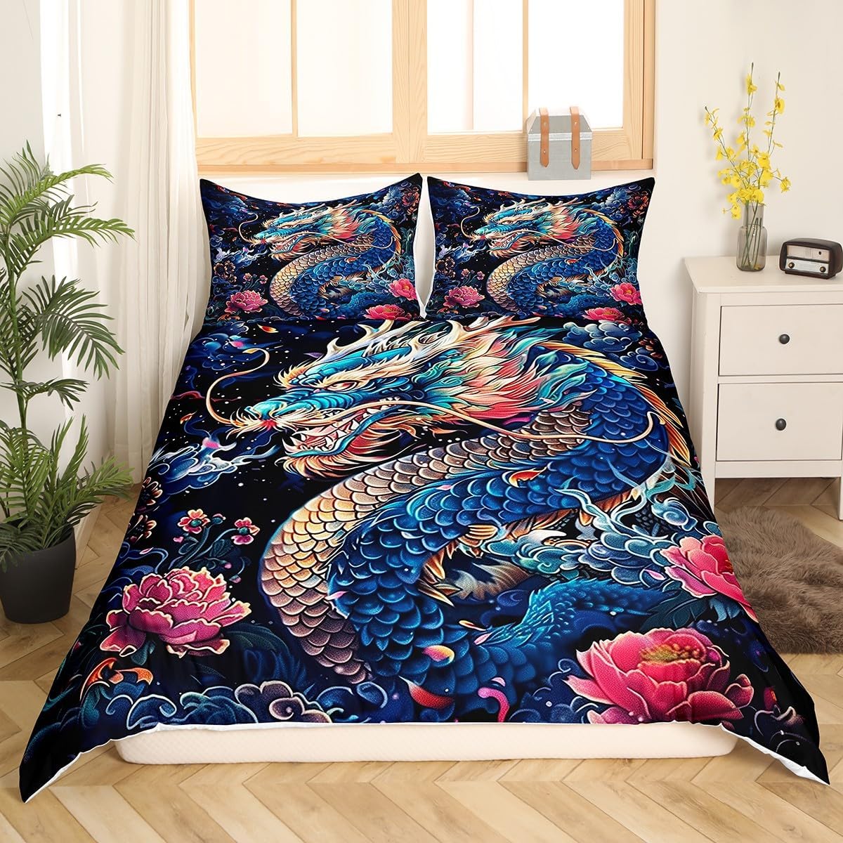 Drum Kit Duvet Cover,Kids Musical Instruments Bedding Set,Rock Music Comforter Cover for Boys Girls Room Decor,Neon Lighting Lightweight Bedspread Cover Twin Size with 1 Pillow Case(No Comforter)