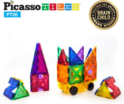 PicassoTiles Magnetic Building Block Set Geometry Shape Magnet Tiles Construction Toy STEM Learning Kit Educational Playset Playboard Pretend Play Stacking Blocks Child Brain Development PT16