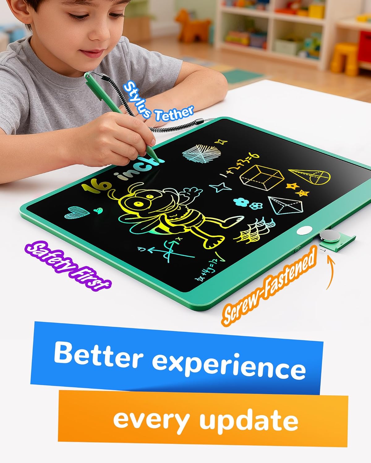 KOKODI LCD Writing Tablet, 12 Inch Colorful Toddler Doodle Board Drawing Tablet, Erasable Reusable Electronic Drawing Pads, Educational and Learning Toy for 3-6 Years Old Boy and Girls(Blue)