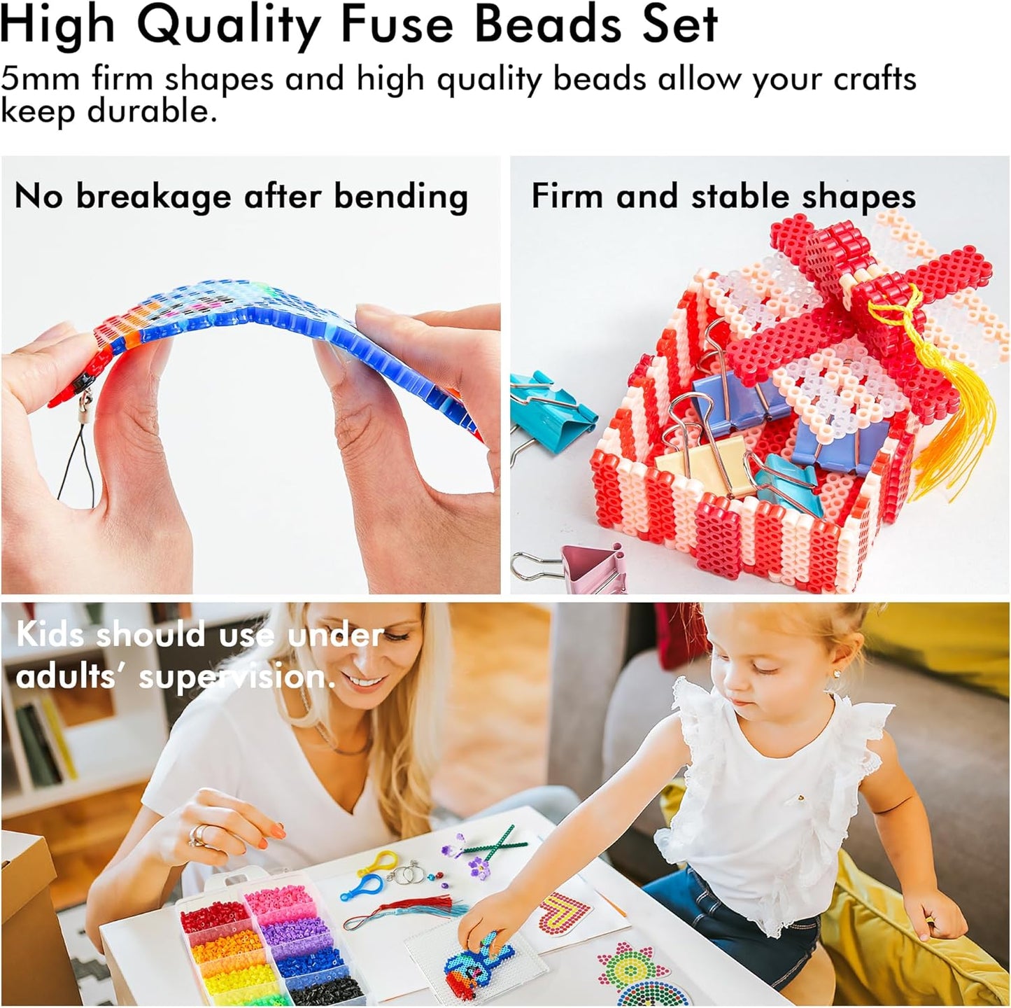 Fuse Beads, 21,000 pcs Fuse Beads Kit 22 Colors 5MM for Kids, Including 8 Ironing Paper,48 Patterns, 4 Pegboards, Tweezers, Beads Compatible Kit by INSCRAFT