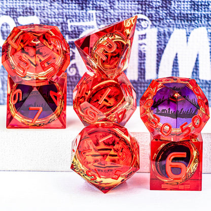 Magic Golden Ring DND Dice Set Sharp Edge Red Resin Dice with Box, for use with Dungeons Dragon RPG D&D Tabletop Games Lord D and D Polyhedral Dice Set