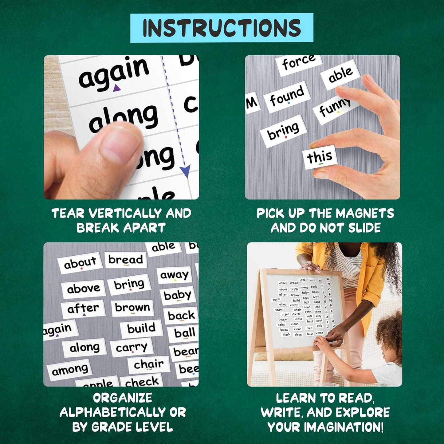 632 Sight Word Magnets – Large .75" Tall Tiles to Learn Reading and Writing with Magnetic Fridge Words - Homeschool or Classroom Tool for Pre-K, Kindergarten, Grades 1-3