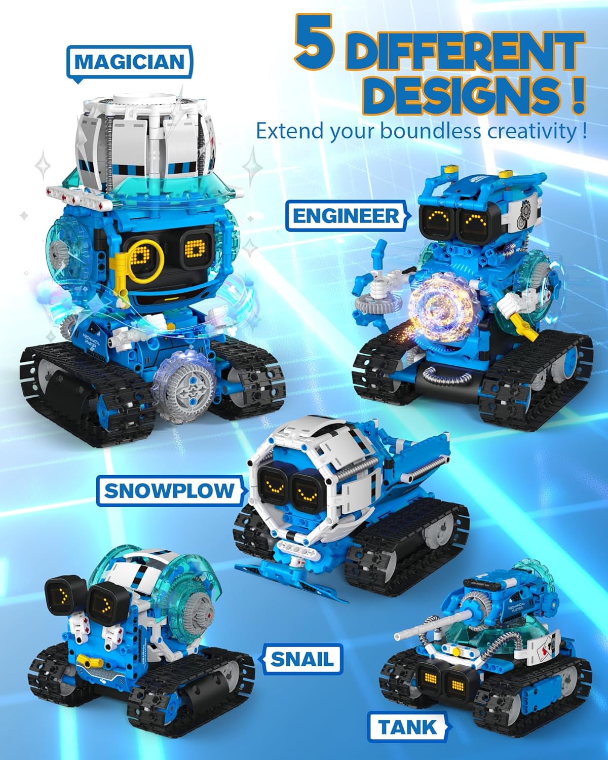 Opmind 5in1 STEM AI Robot Toys Building Set, 478Pcs APP & Remote Control Engineering Erector Blocks for Kids Age 6-8, Coding Interactive Educational Christmas Birthday Gift for 10-12 Year Boys & Girls