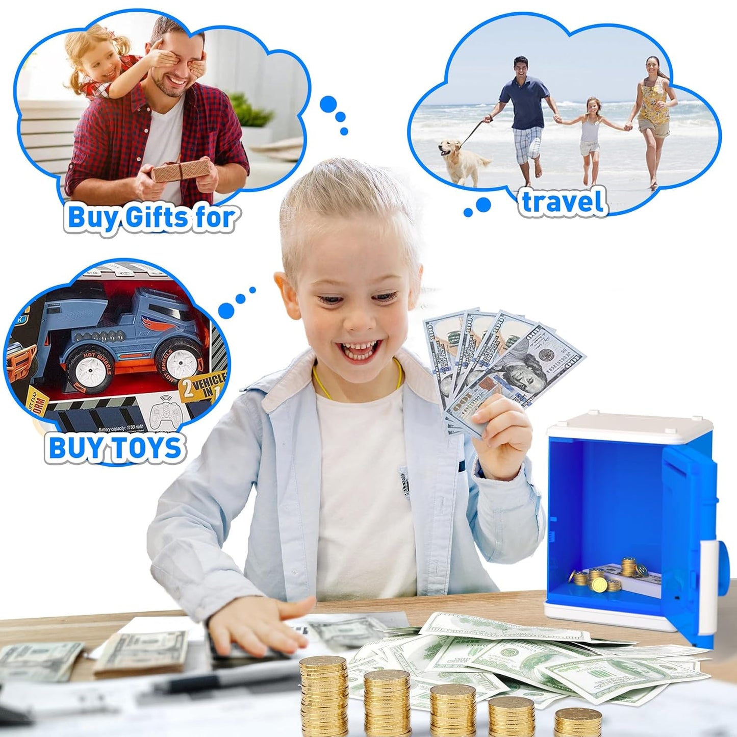 JUNEU Unicorn Piggy Bank for Kids, Gifts for 5 6 7 8 9 10 Year Old Girls, Kids Electronic Piggy Bank, Girls Birthday Gifts, Educational Toys for Girl Boys, Kid Money Saving Box, Mini ATM Coin Bank