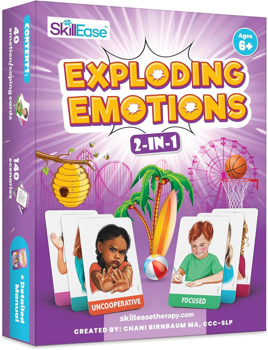 SkillEase Exploding Emotions Flashcards and Game: 2 in 1, Hilarious Family Fun, Social Emotional Learning, Feeling Cards for Kids, Teaches Social Skills, Autism