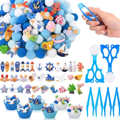 Sanixn 152 Pcs Space Sensory Bin Fillers Outer Space Fine Motor Skills Astronauts Sensory Bin Item Pompoms Cups Tweezers Scissor Clips for Preschool Education Activities Sorting Counting(Space)