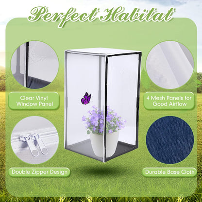 2 Pcs Monarch Butterfly Habitat Cage 30 Inch Tall Butterfly Enclosure Butterfly Hatching Kit Breathable Butterfly Mesh Cage with Sturdy PVC Frame Large Opening Door with Zipper for Hatching Butterfly