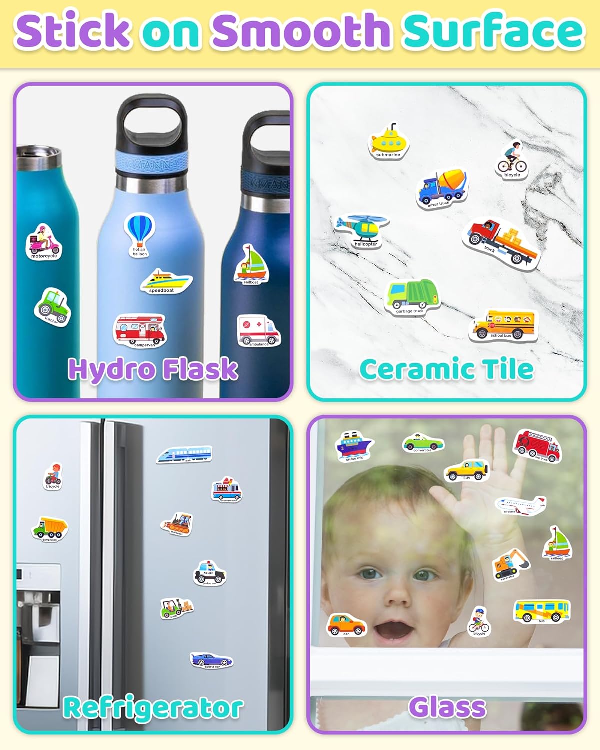 Benresive Reusable Sticker Books for Toddlers, Fun Travel Stickers for Kids, Toddler Sticker Book, Crafts Activities for Toddlers, 3 and Up Birthady Gifts - Vehicle