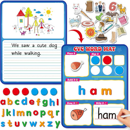 Kasfalci CVC Word Games,Phonics Games,Magnetic Letters & Dry Erase Board,Refrigerator Fridge Alphabet ABC Magnets for Kids Toddlers,Elkonin Box,Speech Therapy,Spelling Reading Manipulative Classroom