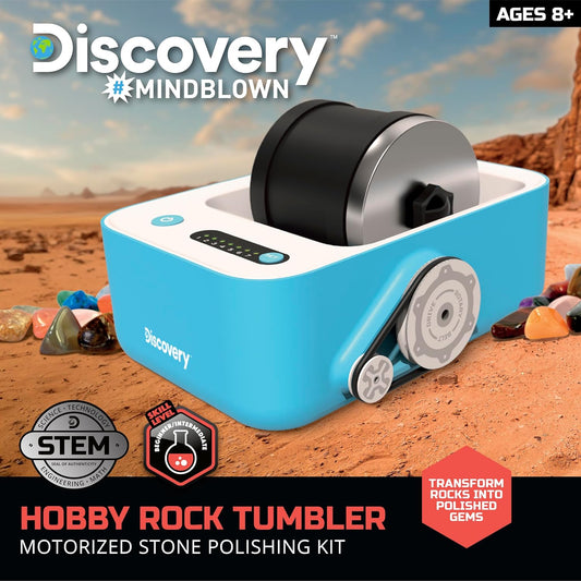 Discovery™ Rock Tumbler Deluxe Set – Stone Polishing Kit with Rocks, 4 Grits, Gem Case| STEM Science Project Kit for Kids & Beginners| Cool Toy for Boys & Girls Ages 8+