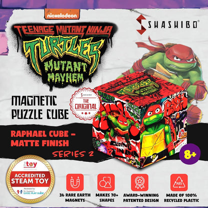SHASHIBO Teenage Mutant Ninja Turtles Shape Shifting Box - STEM Magnetic Fidget Cube that Transforms Into Over 100 Shapes, Download Fun in Motion Toys Mobile App (Raphael)