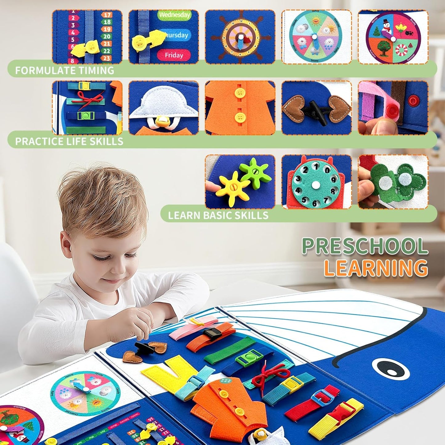 Busy Board Montessori Busy Board, Sensory Wall Activity Board- Toddlers Montessori Toys，Learning & Educational Panel Center for Kids Age 3+，Perfect Gift for Boys & Girls (Birthday, Christmas)