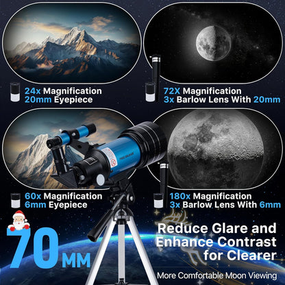 FREE SOLDIER Telescope for Kids 70mm Aperture Astronomical Refractor Telescopes for Beginners (15X-150X) 300mm Telescope for Adults High Powered with A Phone Adapter & A Wireless Remote (White)