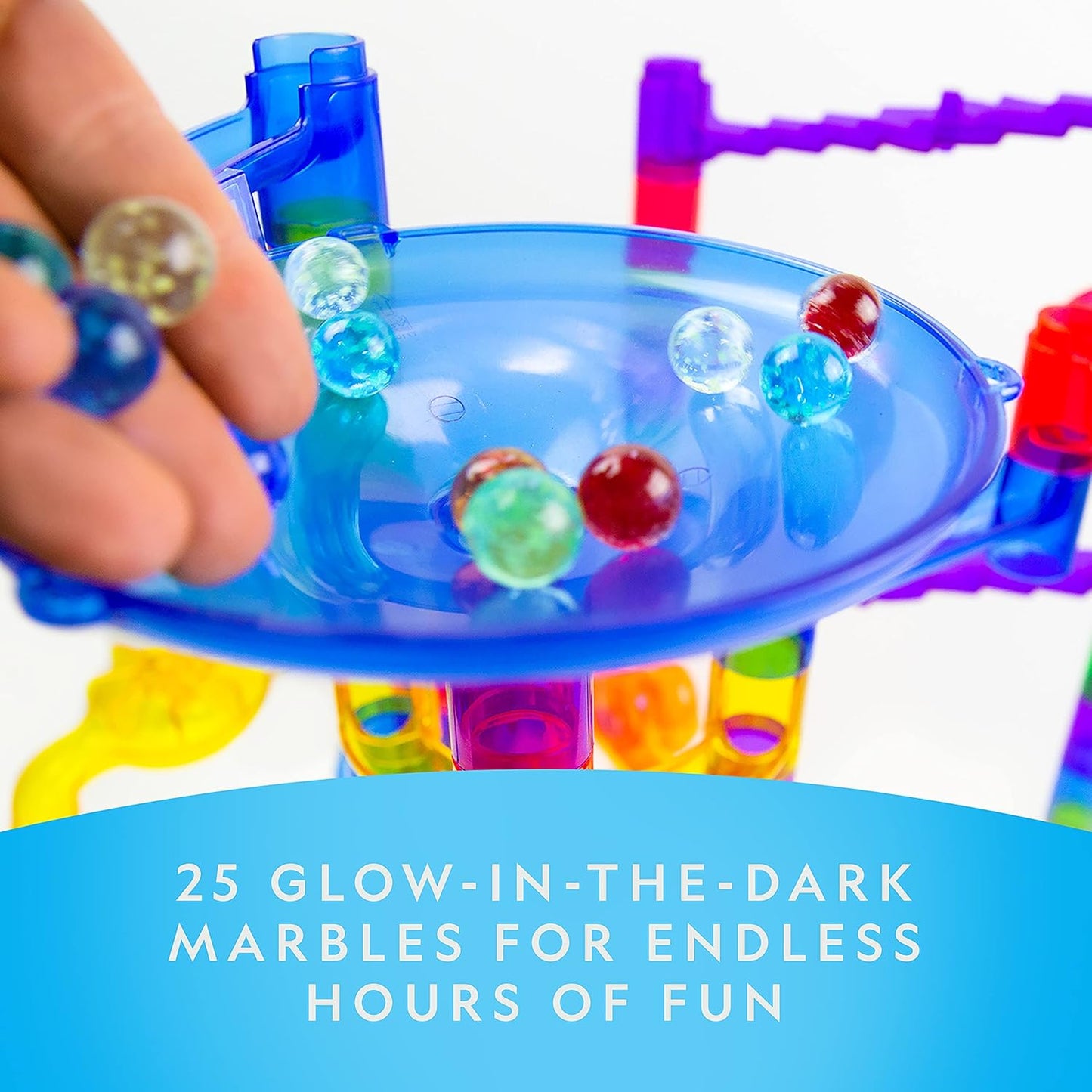 NATIONAL GEOGRAPHIC Glowing Marble Run – Construction Set with 15 Glow in The Dark Glass Marbles & Storage Bag, STEM Gifts for Boys and Girls, Building Project Toy (Amazon Exclusive)