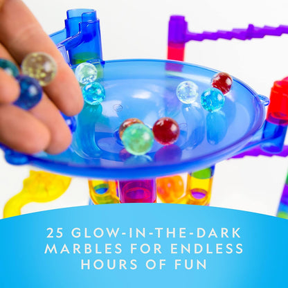 NATIONAL GEOGRAPHIC Glowing Marble Run – Construction Set with 15 Glow in The Dark Glass Marbles & Storage Bag, STEM Gifts for Boys and Girls, Building Project Toy (Amazon Exclusive)