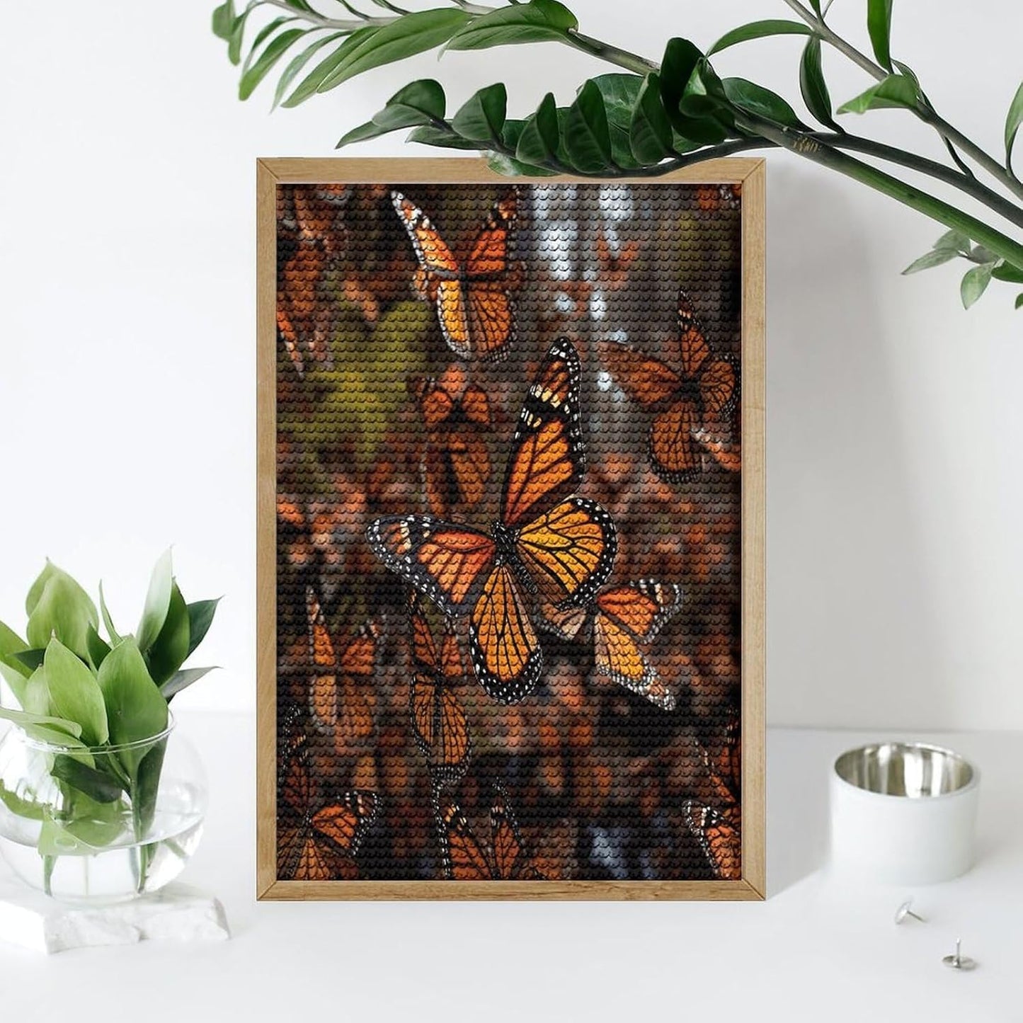 VstaDank Monarch Butterflies Diamond Painting Kits Exquisite DIY Full Round Drill Diamond Dots Painting for Adults Beginner Diamond Photo Paint with Diamond Picture Art Wall Decor 12"x20"