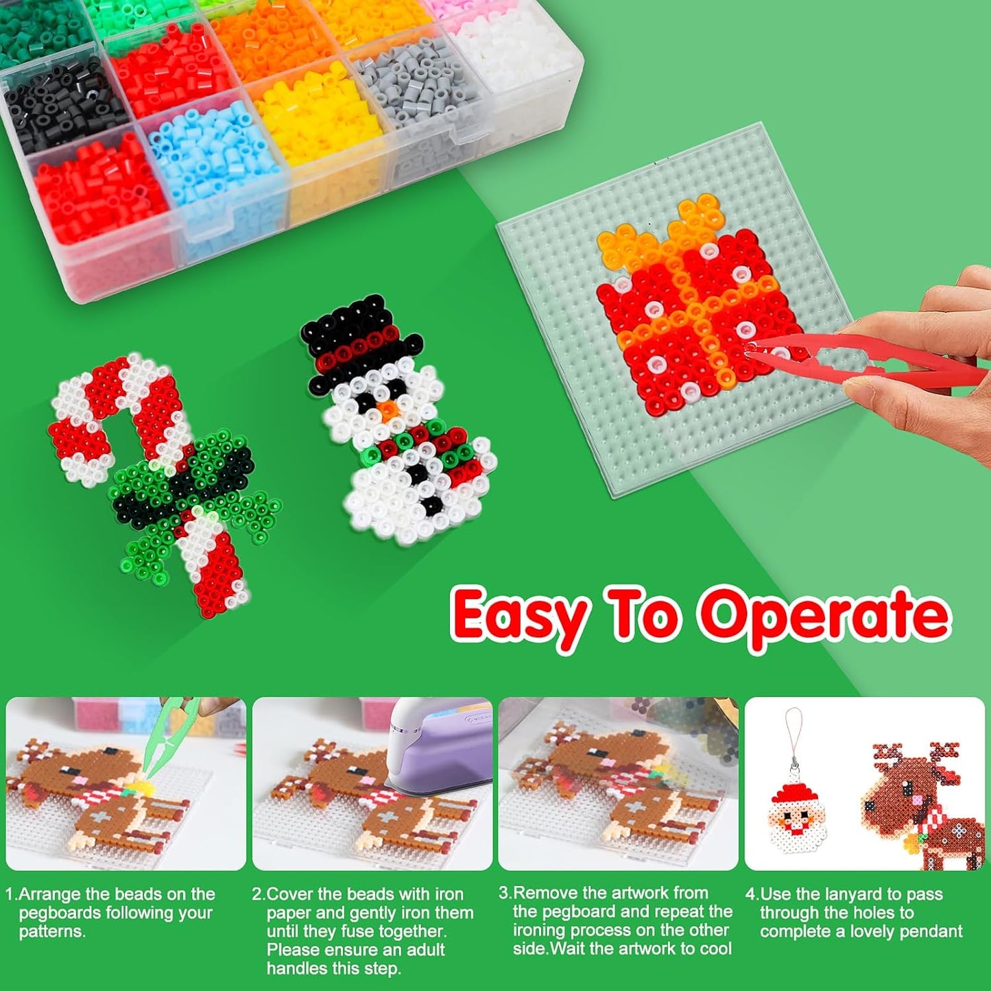LULUETPUE Christmas Fuse Beads Kit, 7000PC 5MM Melty Beads Set, Iron Melting Bead Craft Kit with Pegboards,Ironing Paper, Arts and Crafts Set for Boys Girls Xmas Birthday