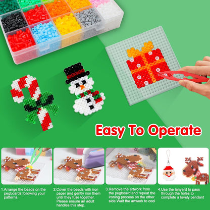 LULUETPUE Christmas Fuse Beads Kit, 7000PC 5MM Melty Beads Set, Iron Melting Bead Craft Kit with Pegboards,Ironing Paper, Arts and Crafts Set for Boys Girls Xmas Birthday
