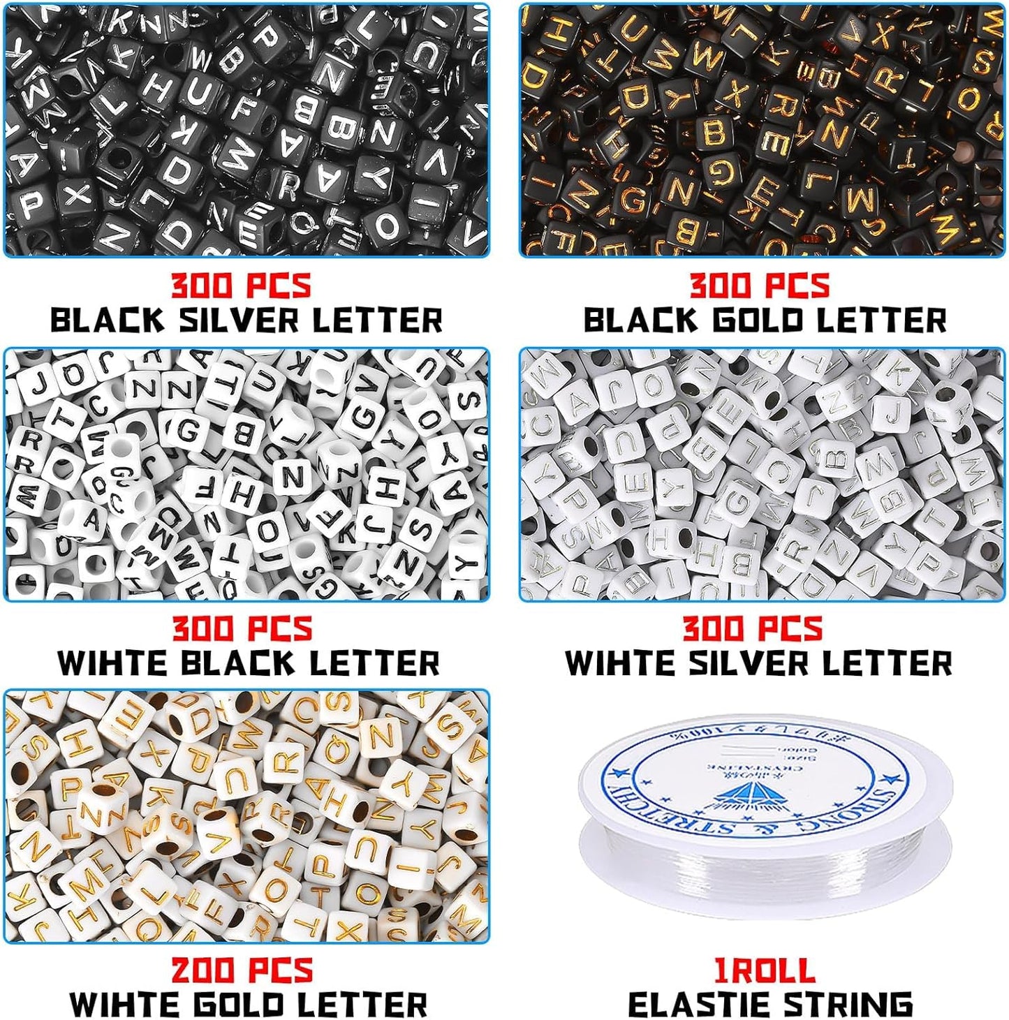 Letter Beads, Augshy 1400 Pcs Morandi Cube Alphabet Bead,Square Letter Beads with 1 Roll 10M Crystal String Cord (6mm)