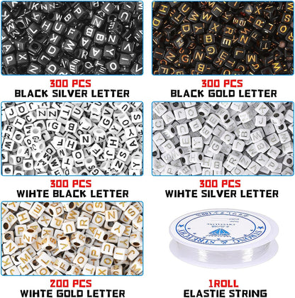 Letter Beads, Augshy 1400 Pcs Morandi Cube Alphabet Bead,Square Letter Beads with 1 Roll 10M Crystal String Cord (6mm)