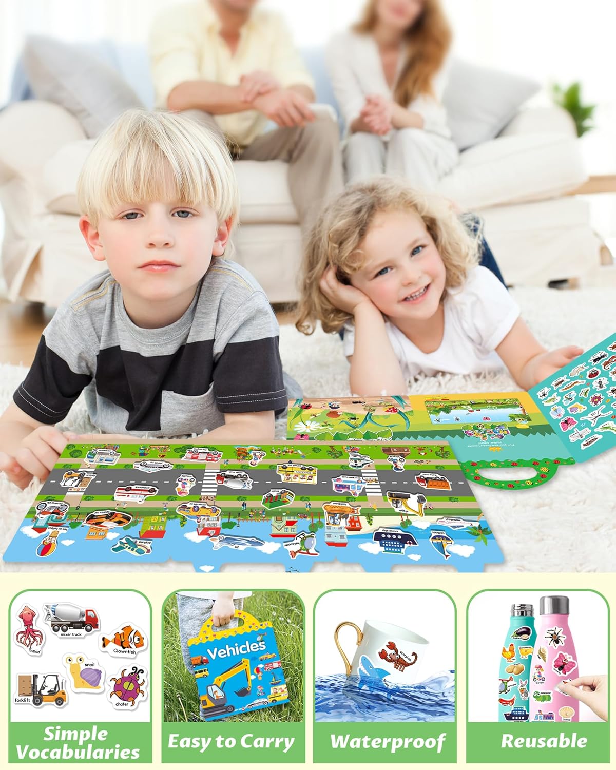 Walenced Reusable Sticker Book for Toddlers, Stickers for Kids, Toddler Sticker Book, Toddler Craft Activities, Toddler Travel Toys Ages 3 and Up Boy Girl Birthday Gifts