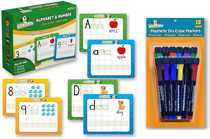 Channie’s Dry Erase Flashcards & Marker Set – Reusable Alphabet & Number Writing Practice Kit for Kids – Homeschool & Classroom Handwriting Resource
