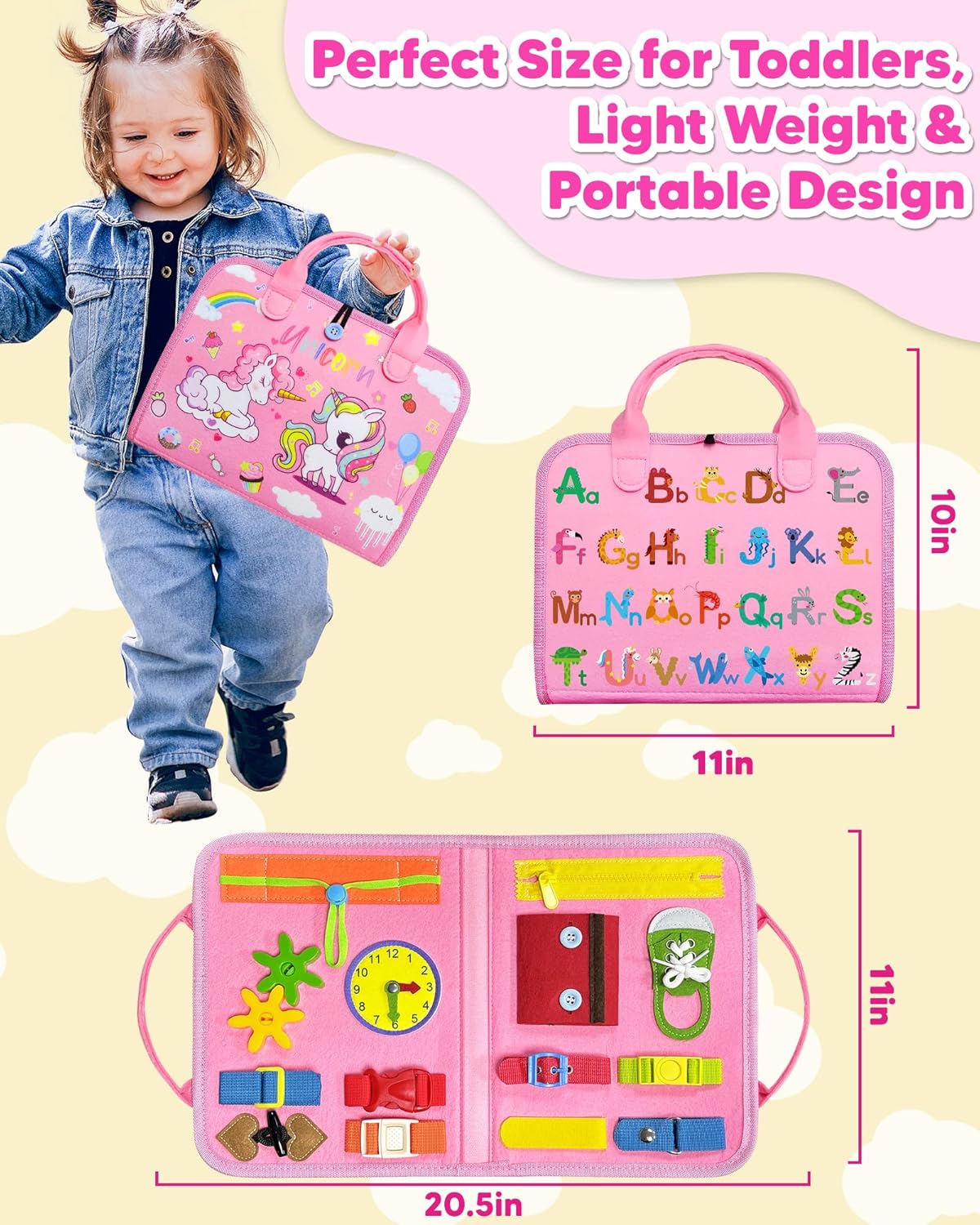 Exorany Busy Board Montessori Toys for Toddler Boys & Girls Birthday Gifts, Sensory Toys for Toddlers, Educational Travel Preschool Toddler Activities Learning Fine Motor Skills