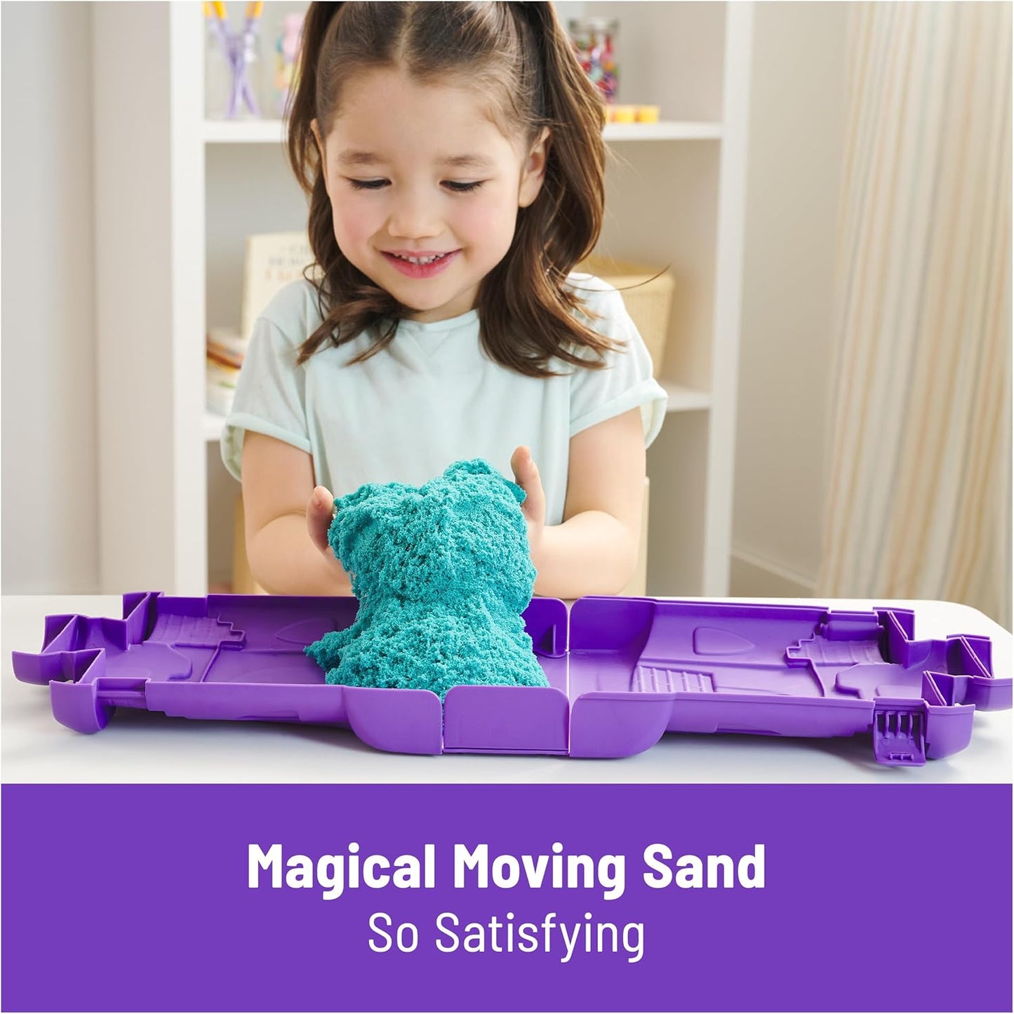 Kinetic Sand Mold n’ Flow with 1.5lbs Red & Teal Play Sand, 3 Tools, Sensory Toys for Kids Ages 3 and up