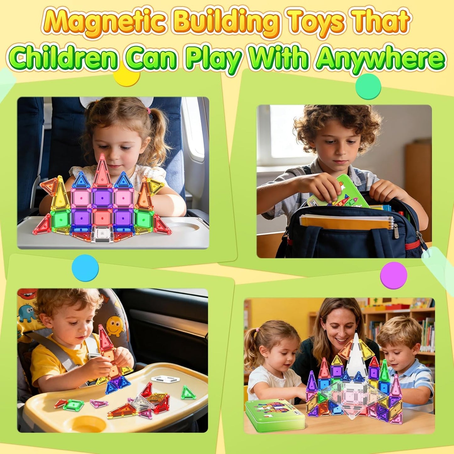 40PCS Magnetic Tiles Mini Travel Essentials Toddler Toys with Case Set, Preschool Montessori Education Magnetic Building Blocks Games Sensory Toys for 3 4 5 Year Old Boys Girls Birthday Gifts
