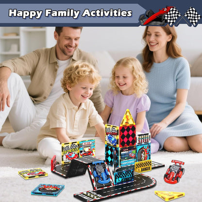 Magnetic Tiles Road Set | Magnet Tiles Race Track, Magnetic Car Racing Tile for Kids Ages 4-8 5-7, Toddler Magnet Building Toys STEM Learning Sensory Birthday Gifts for 3+ Years Old Boys Girls