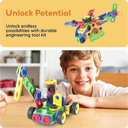 PicassoTiles 152pc STEM Construction Toy Building Set for Kids Ages 3+ Includes Power Drill, Ratchet, Idea Book, Storage Box Educational Engineering Science Kit & Sensory Toys for Boys & Girls PTN152